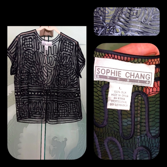 Sophie Chang 100% Silk Black Sheer Cut Out Blouse - Picture 3 of 3
